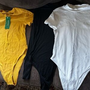SHEIN Yellow, Black, and White Ribbed Bodysuits